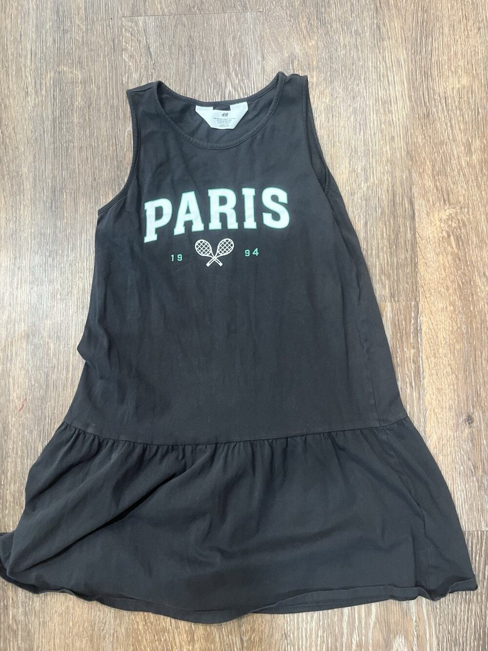 H&M Girls Paris Dress Size 8 10 Black Sleeveless Casual Tennis Graphic